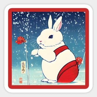 Red Christmas American Bunny Chilling in Winter Season Sticker